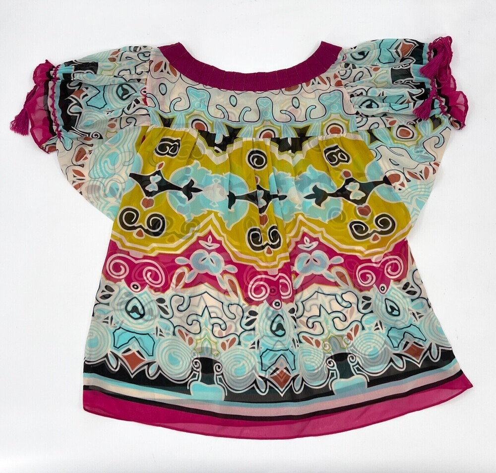 Nicole by Nicole Miller Shirt Womens 8 Multicolor Blouse Sheer Round Neck * - Picture 2 of 8